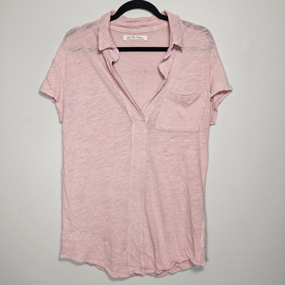 Free People We The Free Womens XS Pink Tunic Top Knit Collared Shirt Grunge